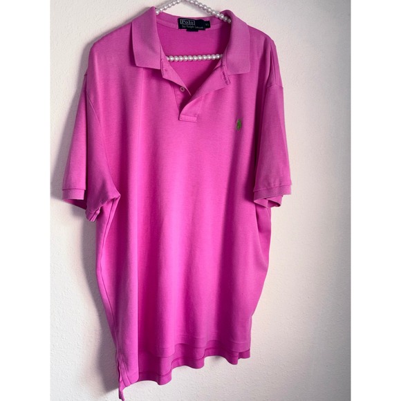 Polo Ralph Lauren Mens XL Pink Short Sleeve Cotton Polo Shirt Green Pony Logo - Picture 2 of 11